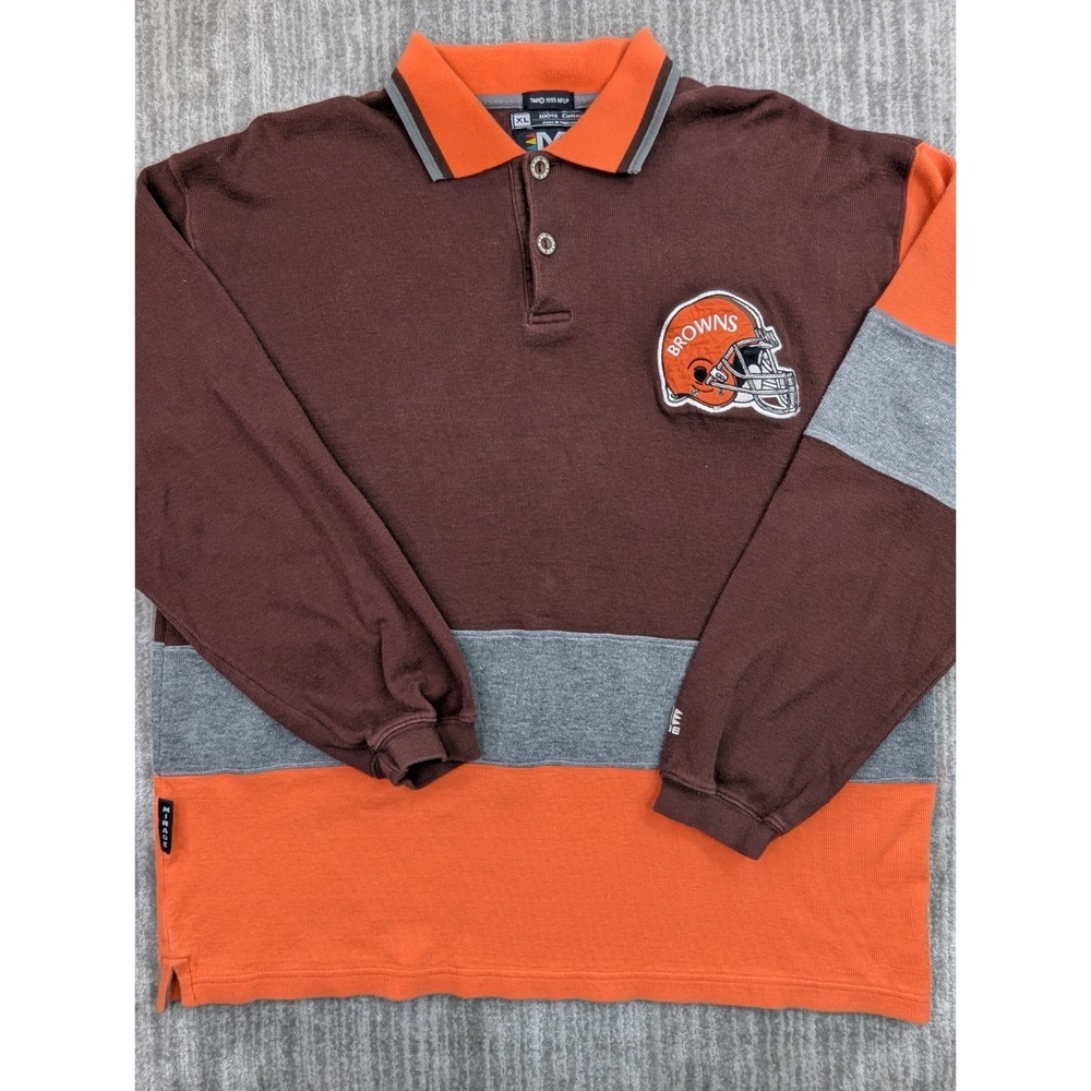 Vintage Cleveland Browns Polo Shirt Men's Large Long Sleeve NFL Football Mirage